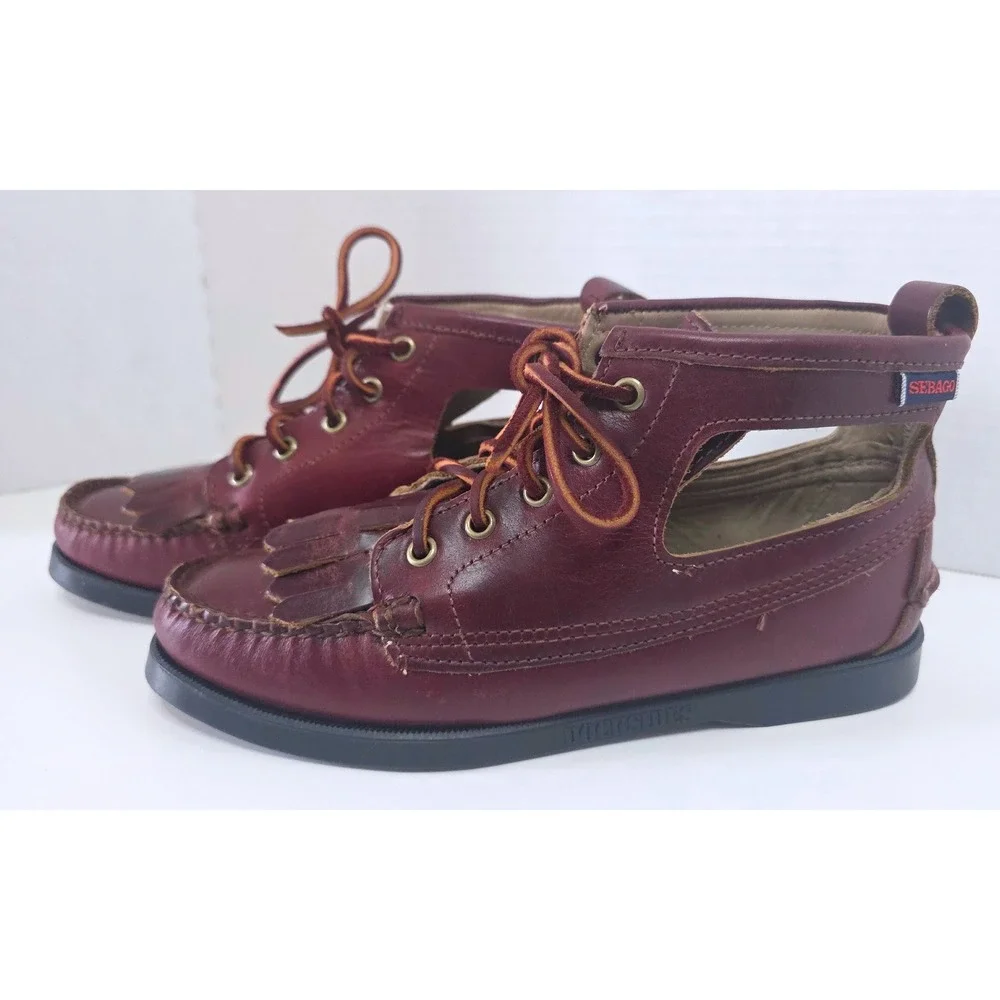 Sebago/Ronnie Fieg Angelique Burgundy Leather Ankle‎ Boots Kiltie Cutout NWOT 7M